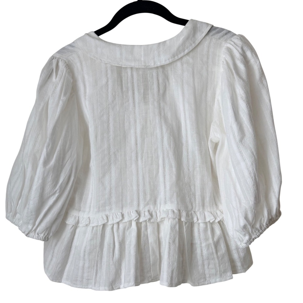 Band of the Free White Cotton Tie Front Peplum Blouse Cottagecore Babydoll Sz S - Picture 2 of 6